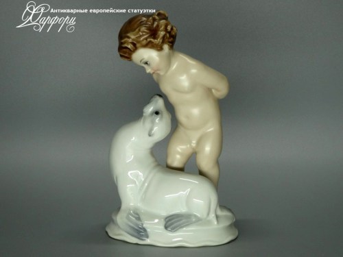 Купить фарфоровые статуэтки Rosenthal, Путти с морским котиком, Германия